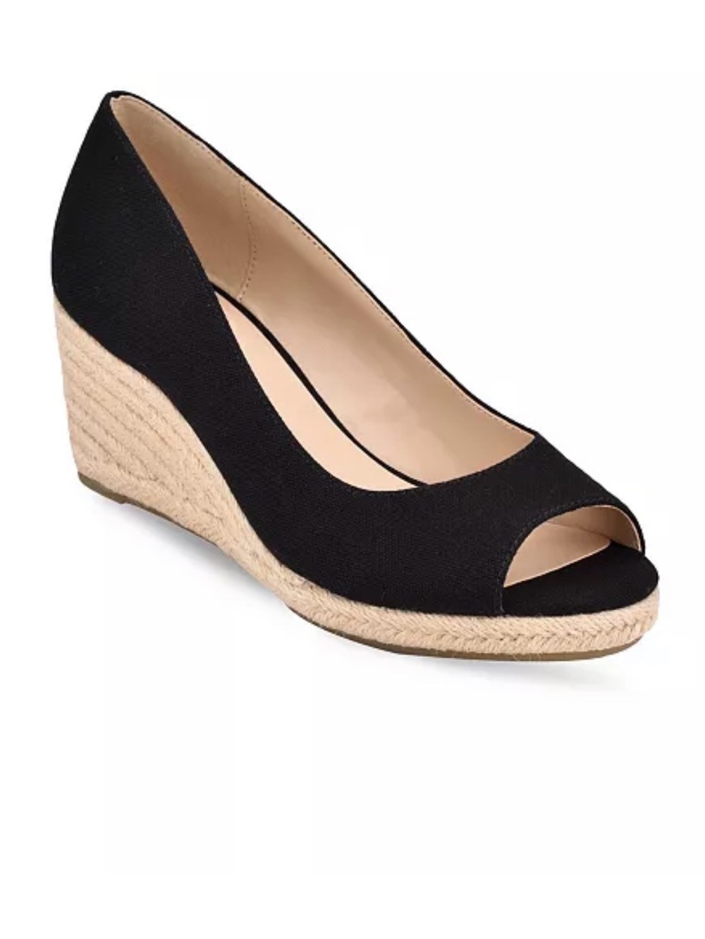 Bandolino Black Peep-Toe Espadrille Wedge